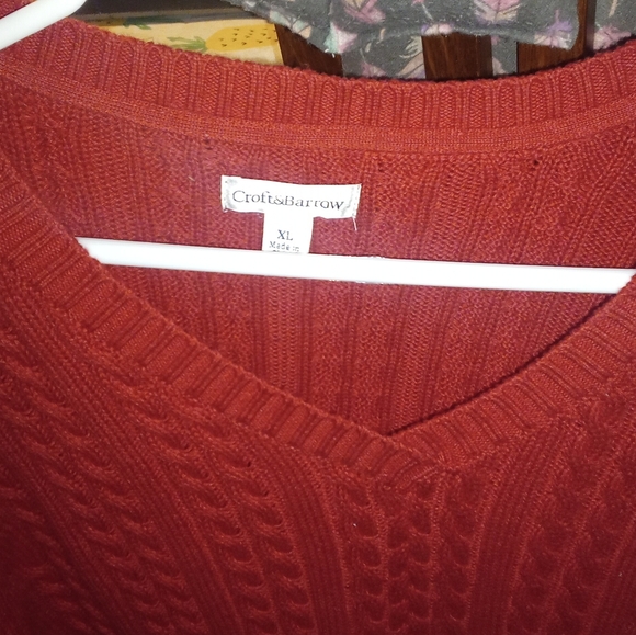 Croft & Barrow SET(Red&Gray) Vintage Cable Knit V-neck Sweaters. Sz. Women XL - Picture 4 of 16